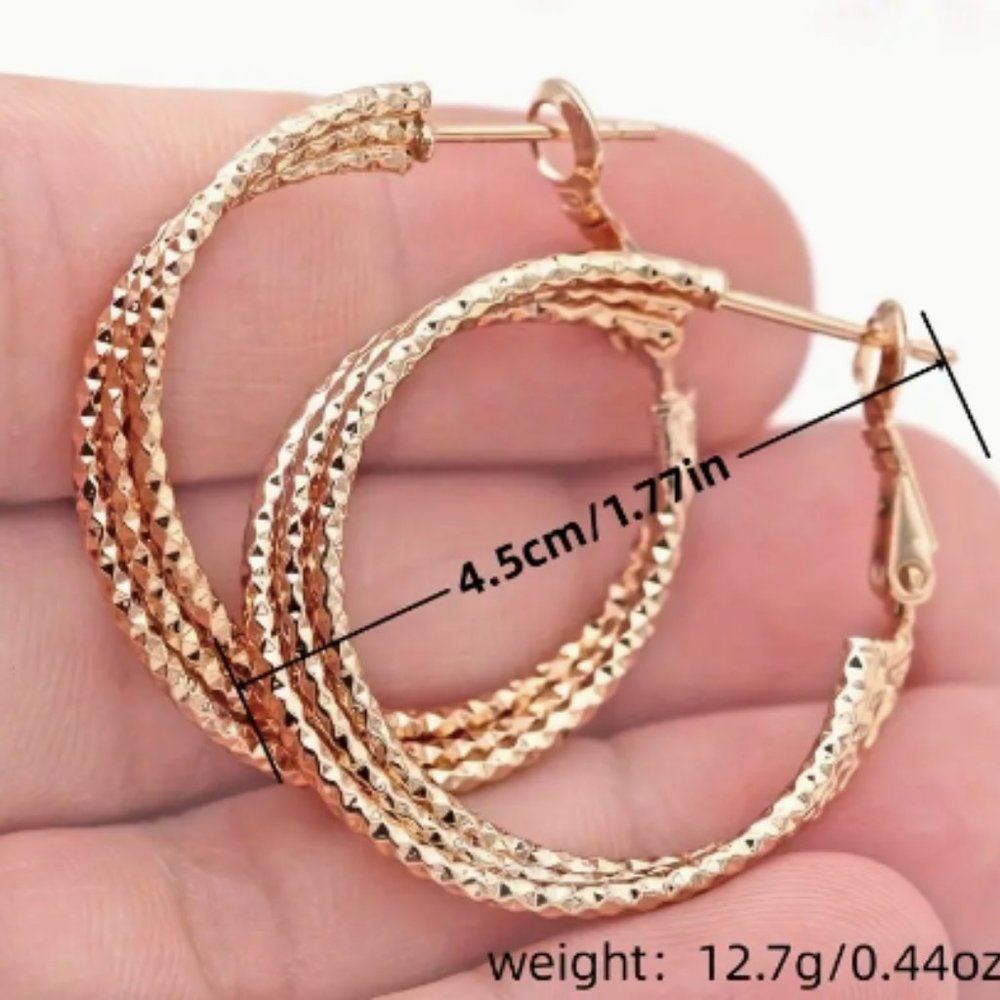 14k Gold Plated Copper 3-Layer Hoop Earrings - Picture 5 of 5